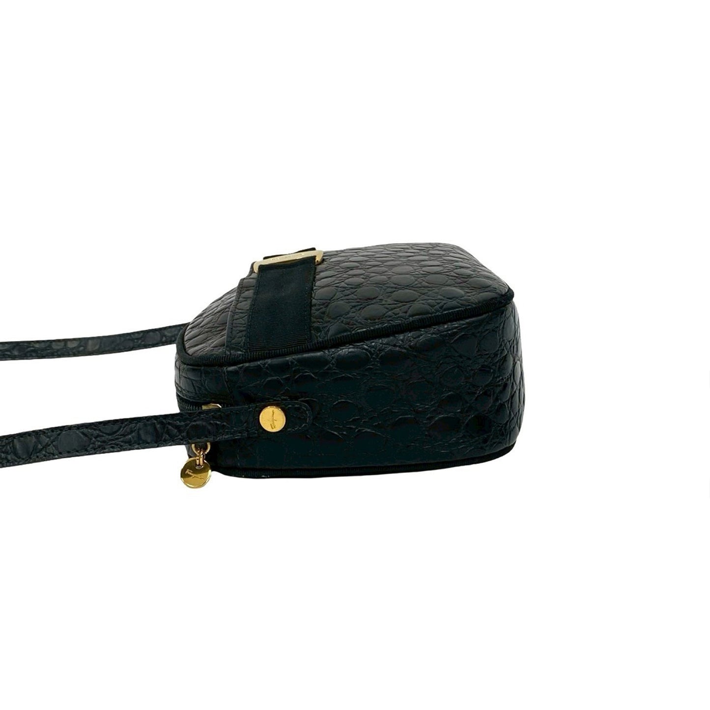 Ferragamo Croc Embossed Calfskin Vara Crossbody