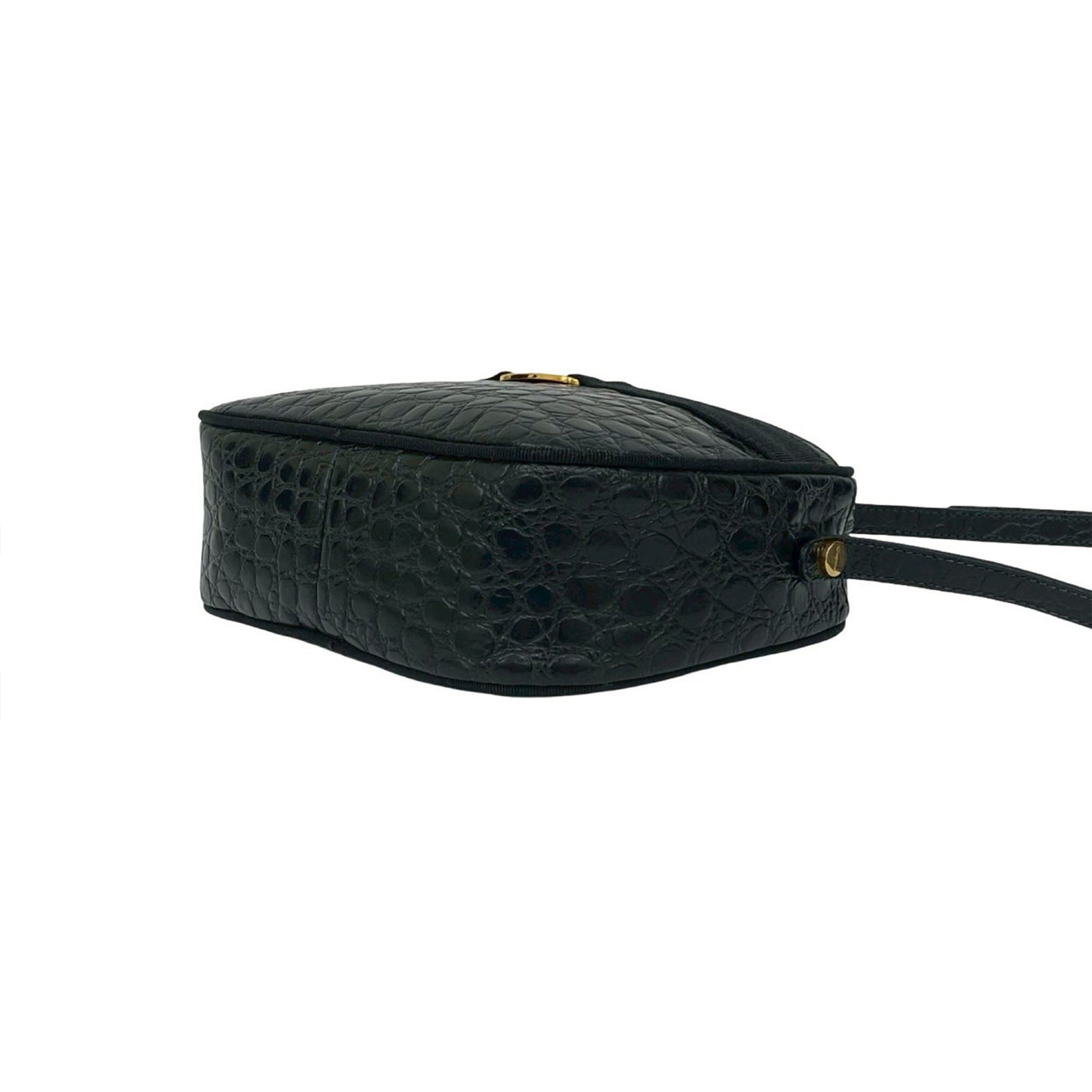 Ferragamo Croc Embossed Calfskin Vara Crossbody