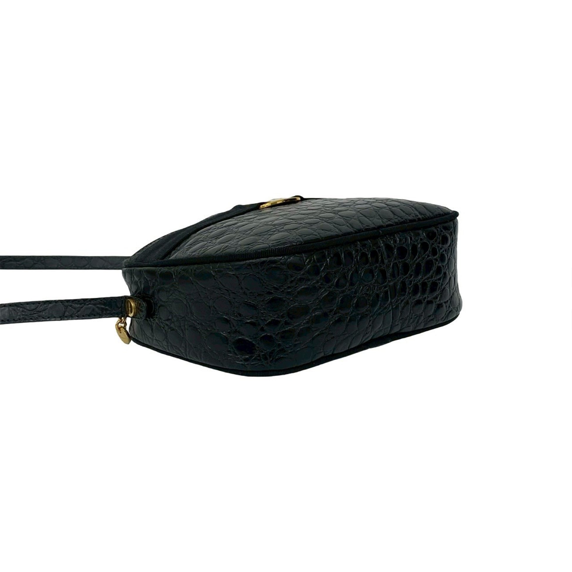 Ferragamo Croc Embossed Calfskin Vara Crossbody