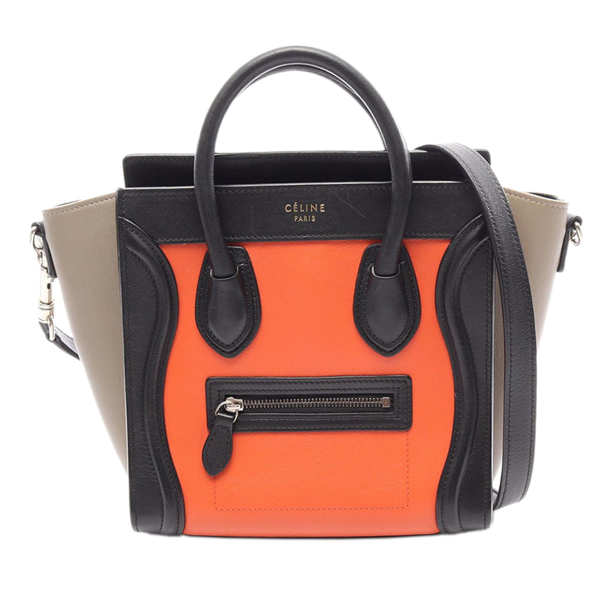 Celine Nano Tricolor Leather Luggage Tote — Orange