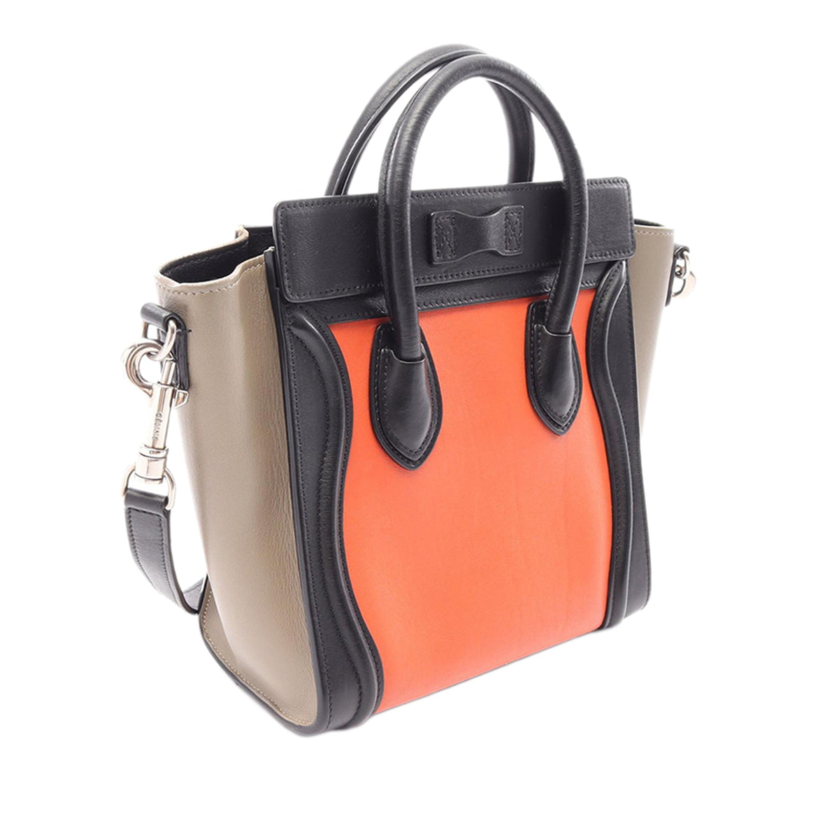 Celine Nano Tricolor Leather Luggage Tote — Orange