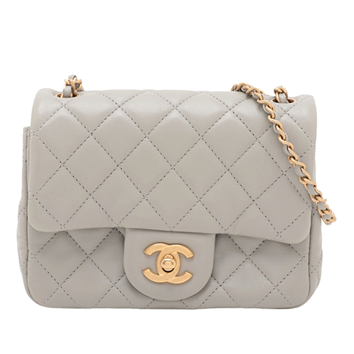Chanel Mini Square Classic Lambskin Pearl Crush Single Flap — Gray