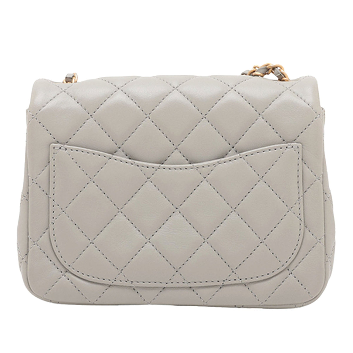 Chanel Mini Square Classic Lambskin Pearl Crush Single Flap — Gray