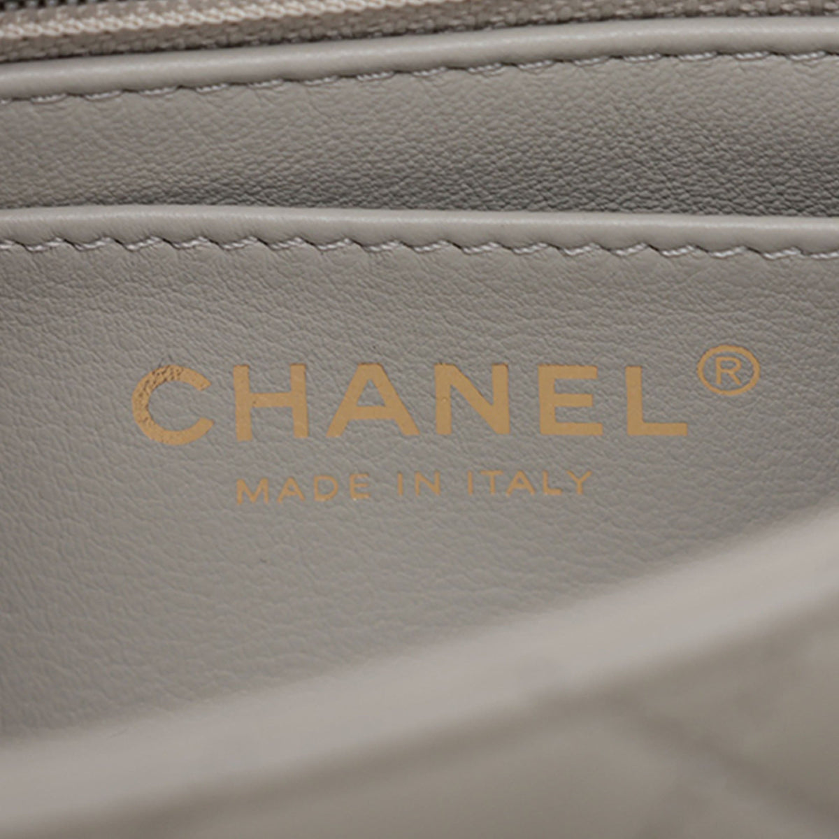 Chanel Mini Square Classic Lambskin Pearl Crush Single Flap — Gray