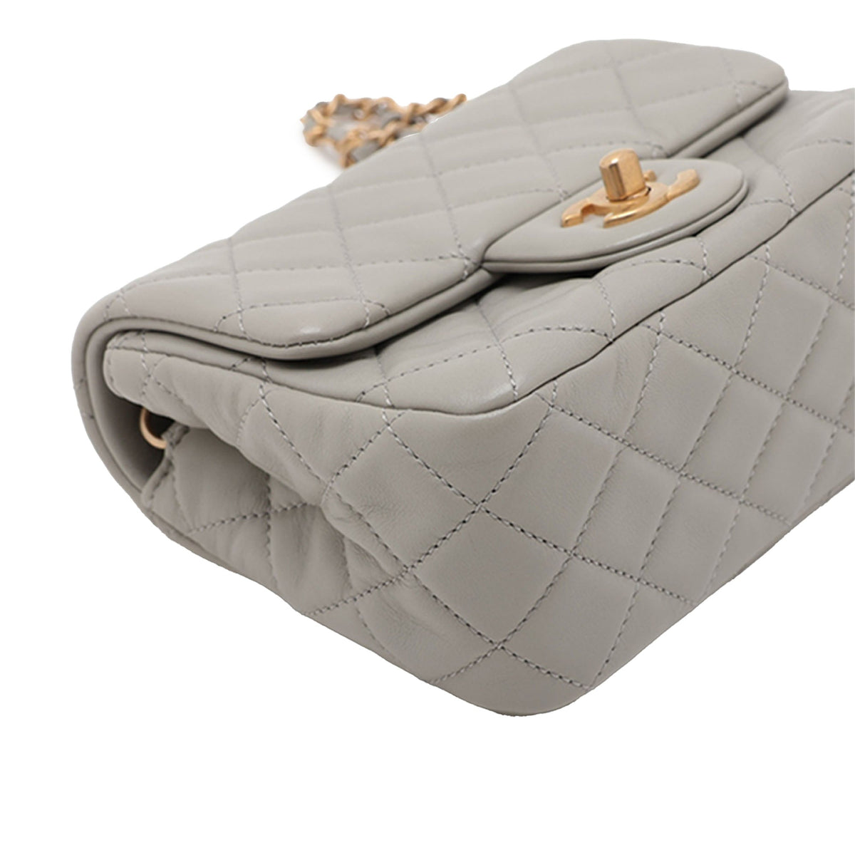 Chanel Mini Square Classic Lambskin Pearl Crush Single Flap — Gray