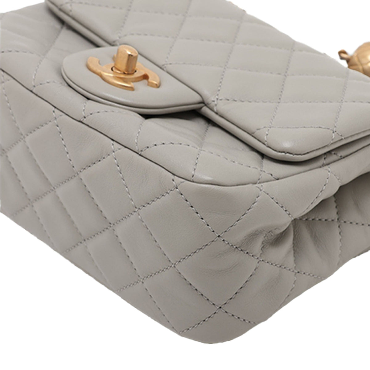 Chanel Mini Square Classic Lambskin Pearl Crush Single Flap — Gray
