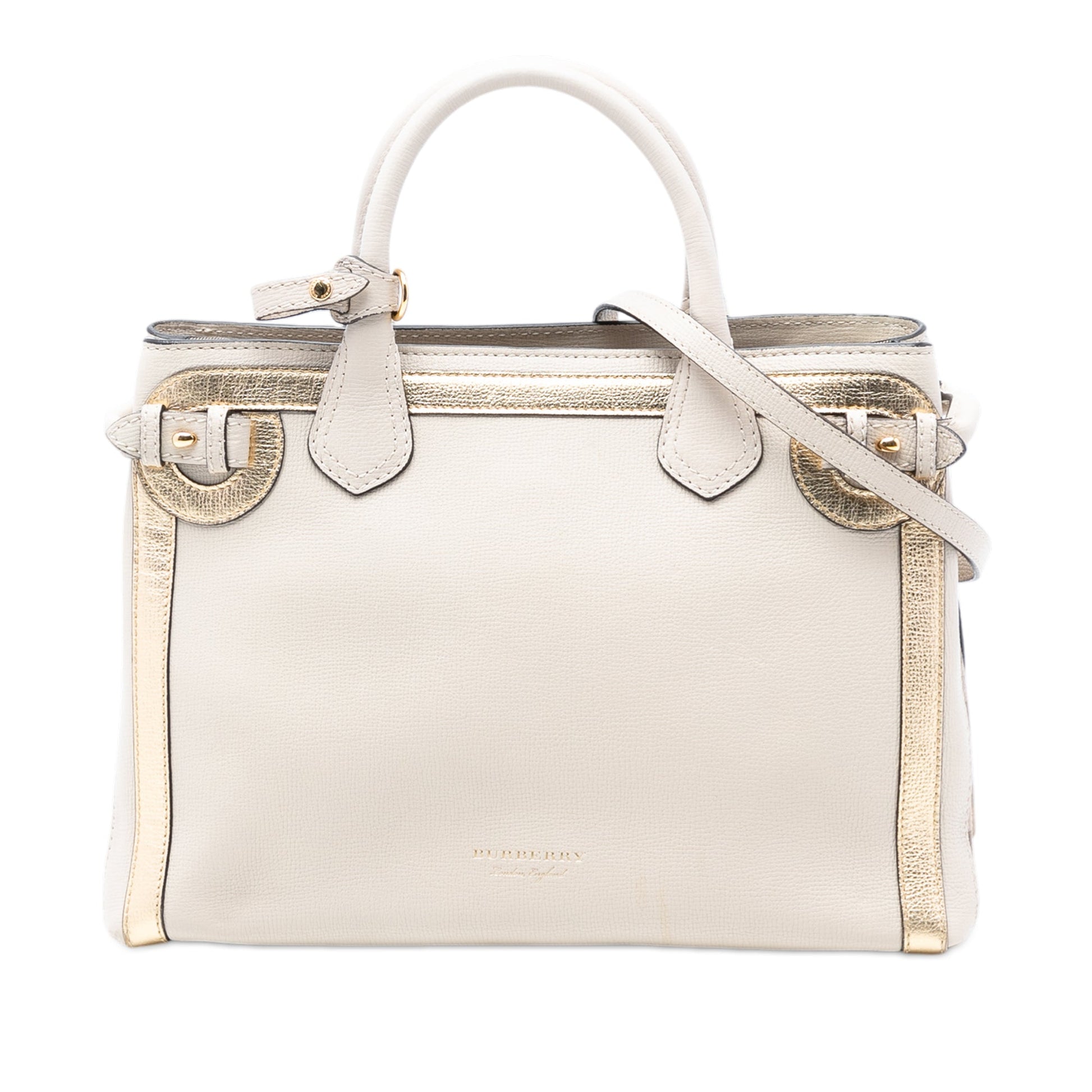 Burberry Medium Bicolor Leather and House Check Banner Satchel