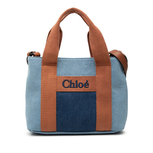 Chloé Kids Embroidered Logo Denim Satchel