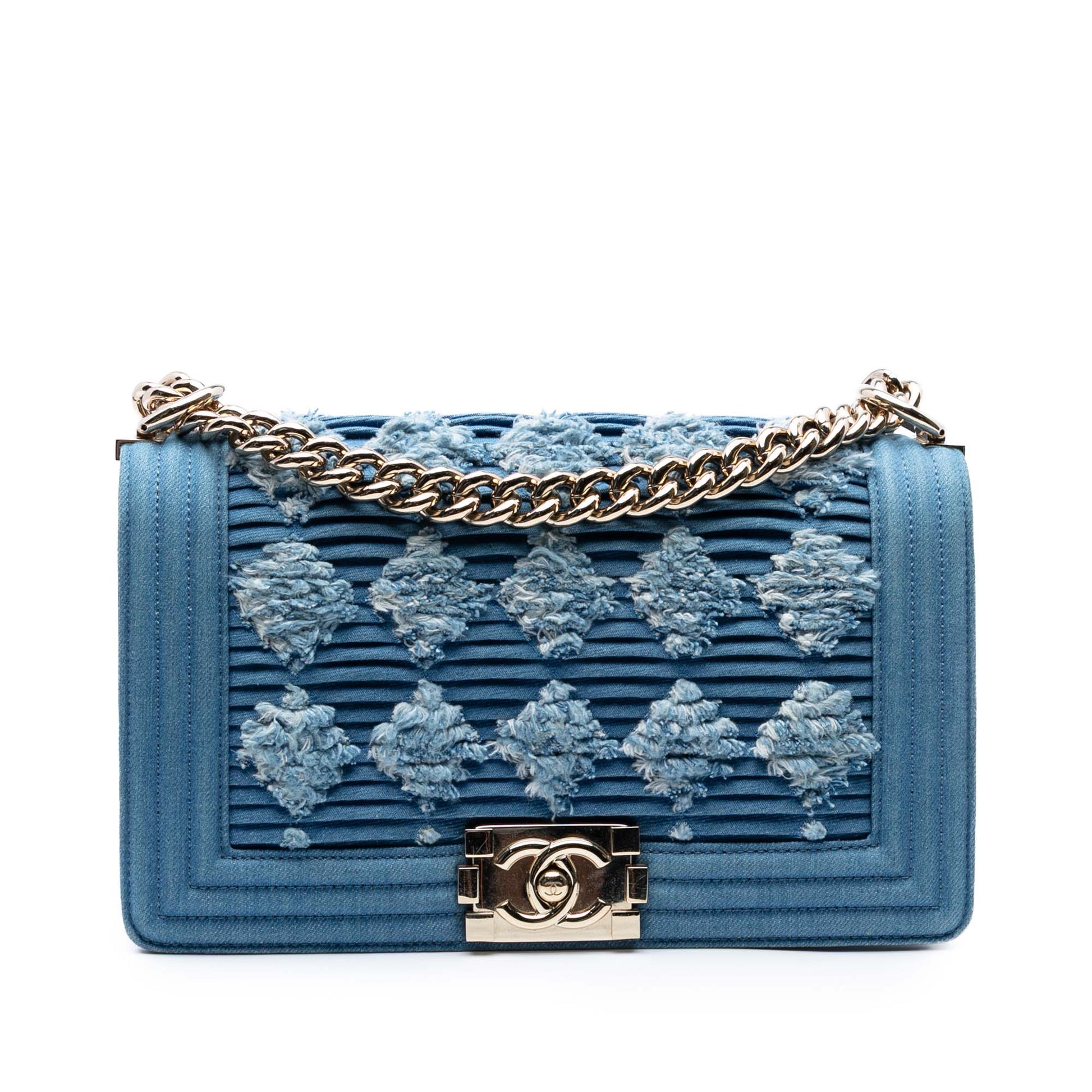 Chanel Old Medium Pleated Denim Boy Flap