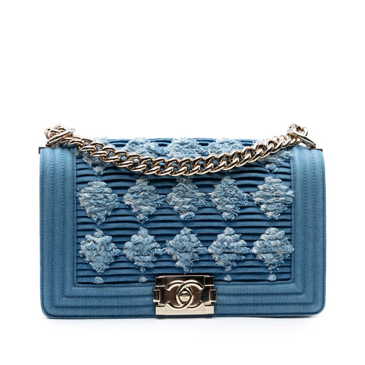 Chanel Old Medium Pleated Denim Boy Flap