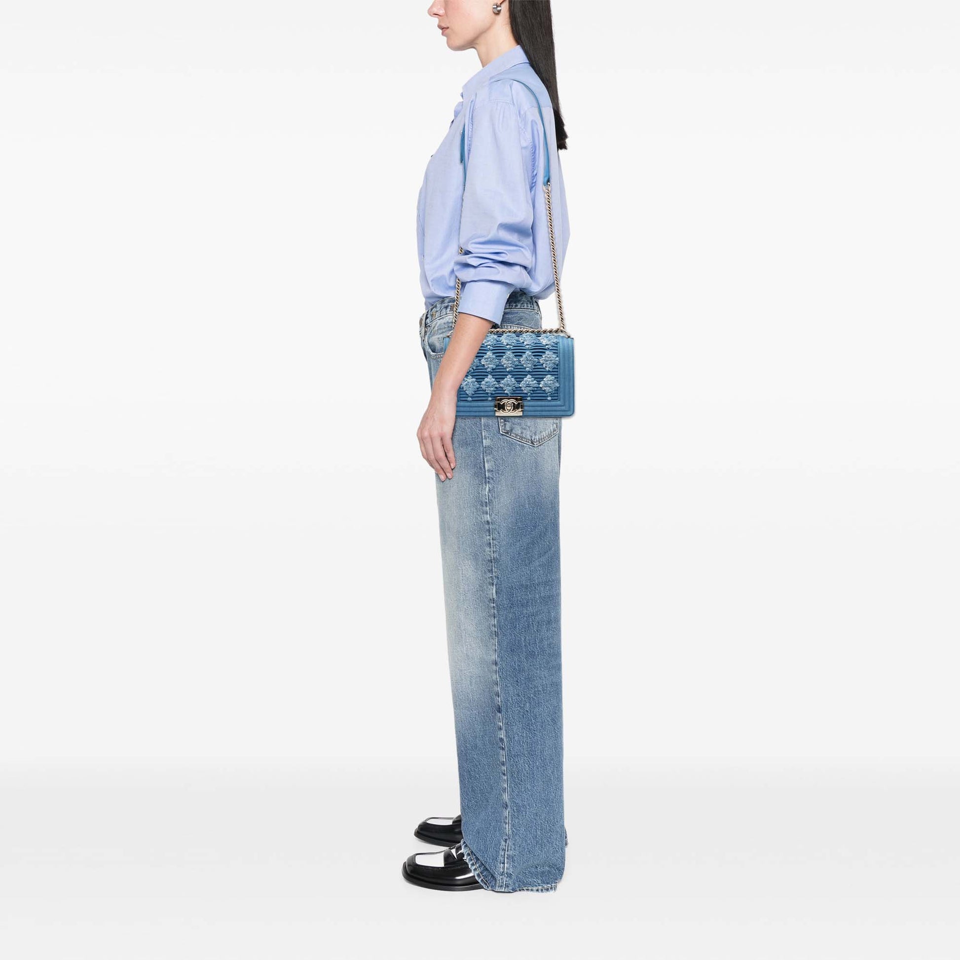 Chanel Old Medium Pleated Denim Boy Flap