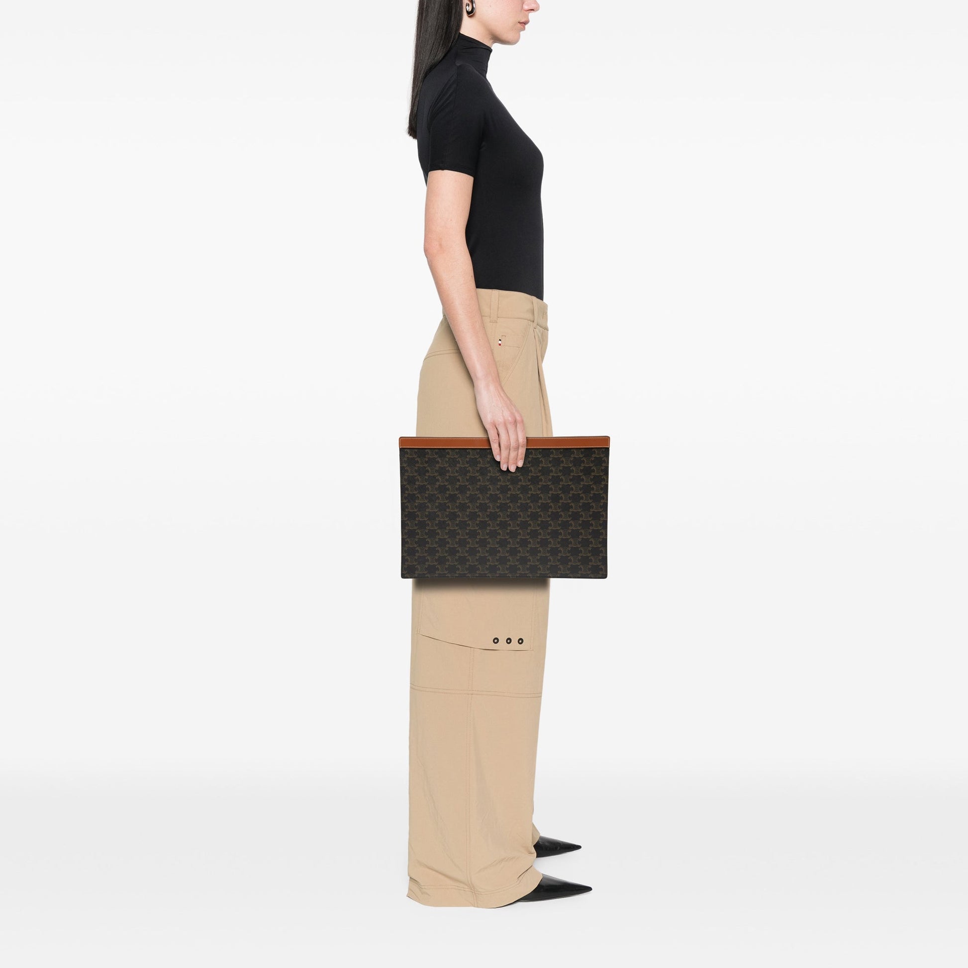 Celine Triomphe Coated Canvas Clutch