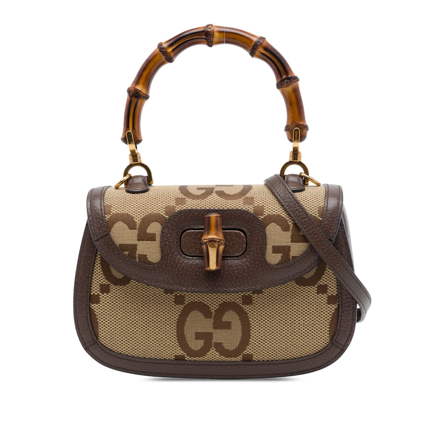 Gucci Small Jumbo GG Canvas Web Bamboo 1947 Top Handle Bag