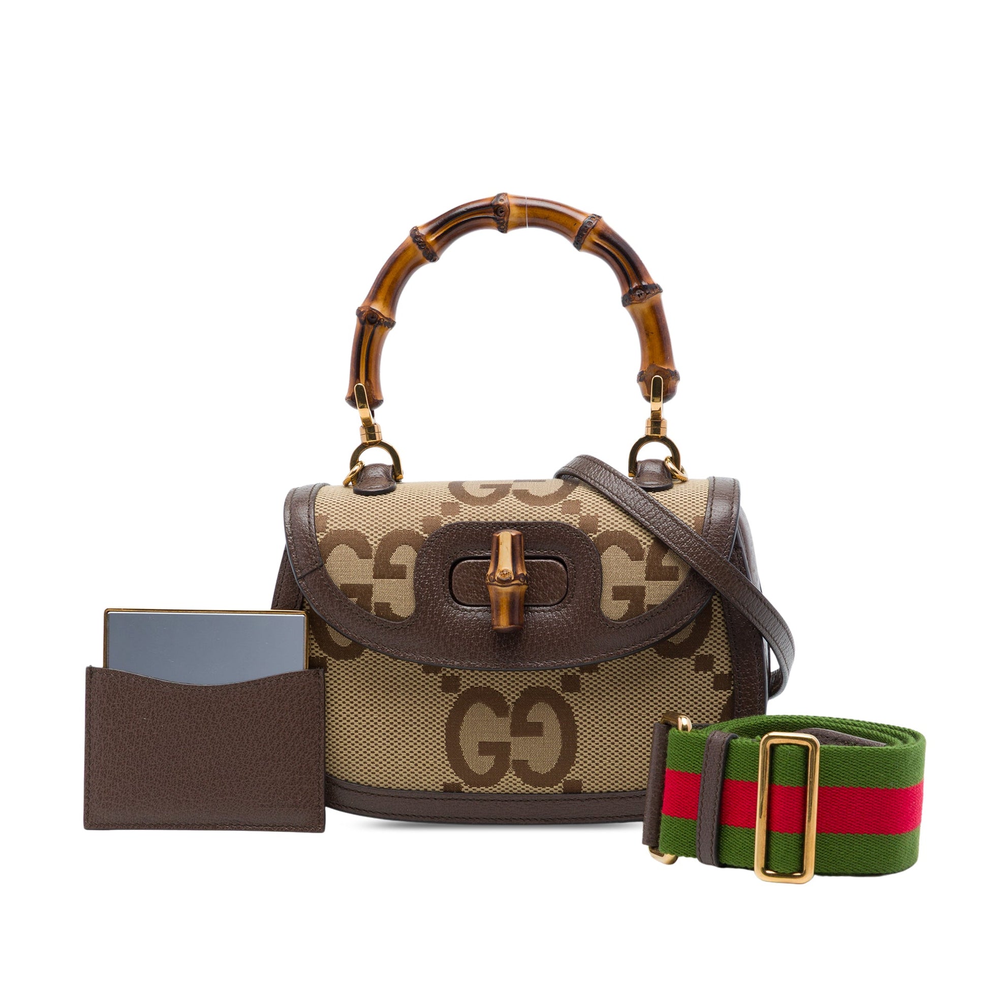 Gucci Small Jumbo GG Canvas Web Bamboo 1947 Top Handle Bag
