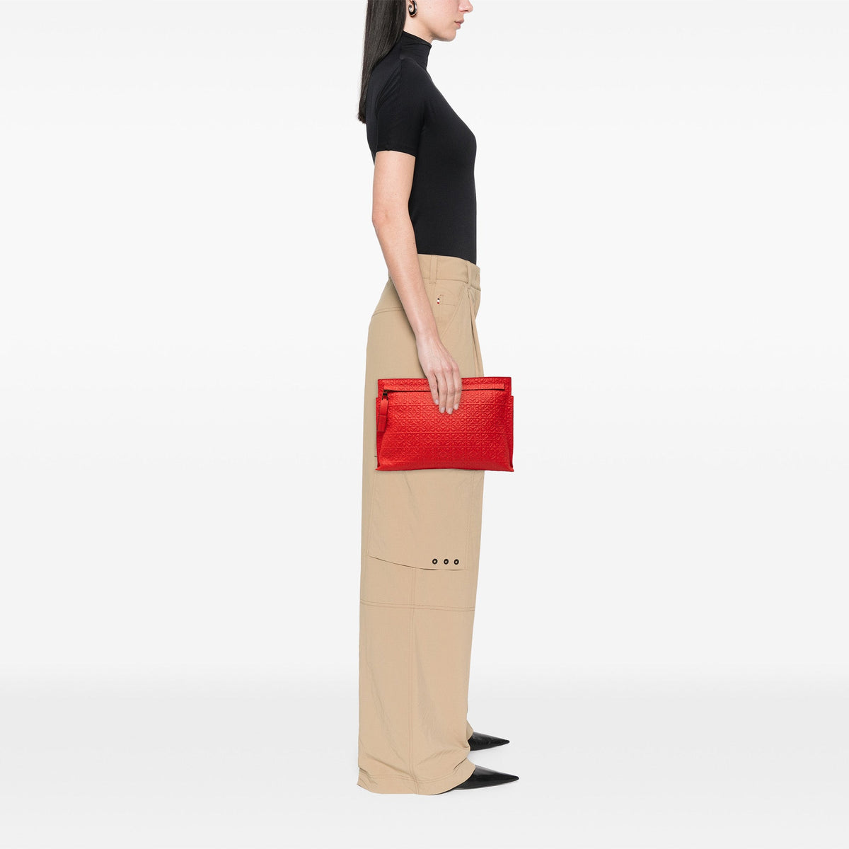 LOEWE Embossed Anagram Leather Repeat T Clutch
