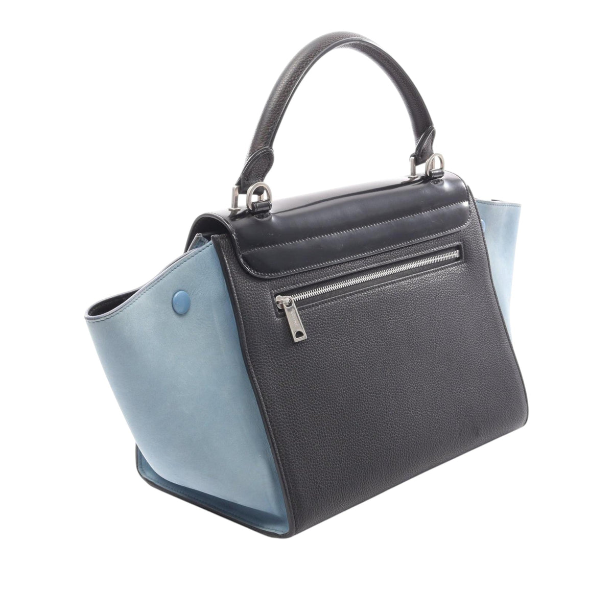 Celine Small Bicolor Leather Trapeze Satchel — Black