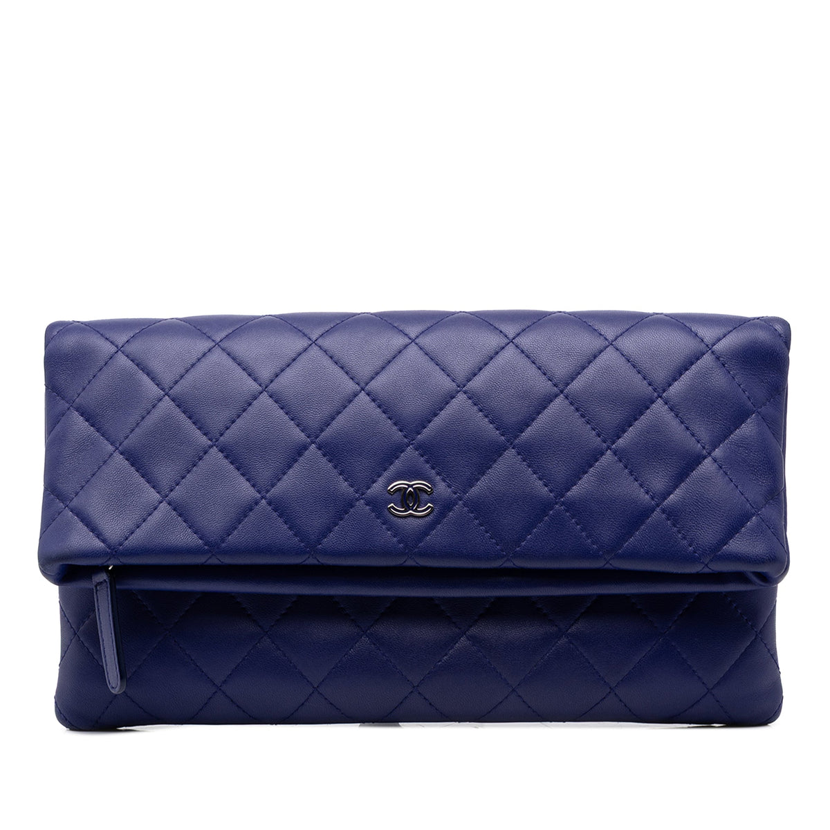 Chanel CC Quilted Lambskin Foldover Clutch — Blue