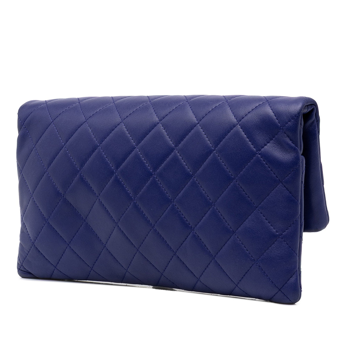 Chanel CC Quilted Lambskin Foldover Clutch — Blue