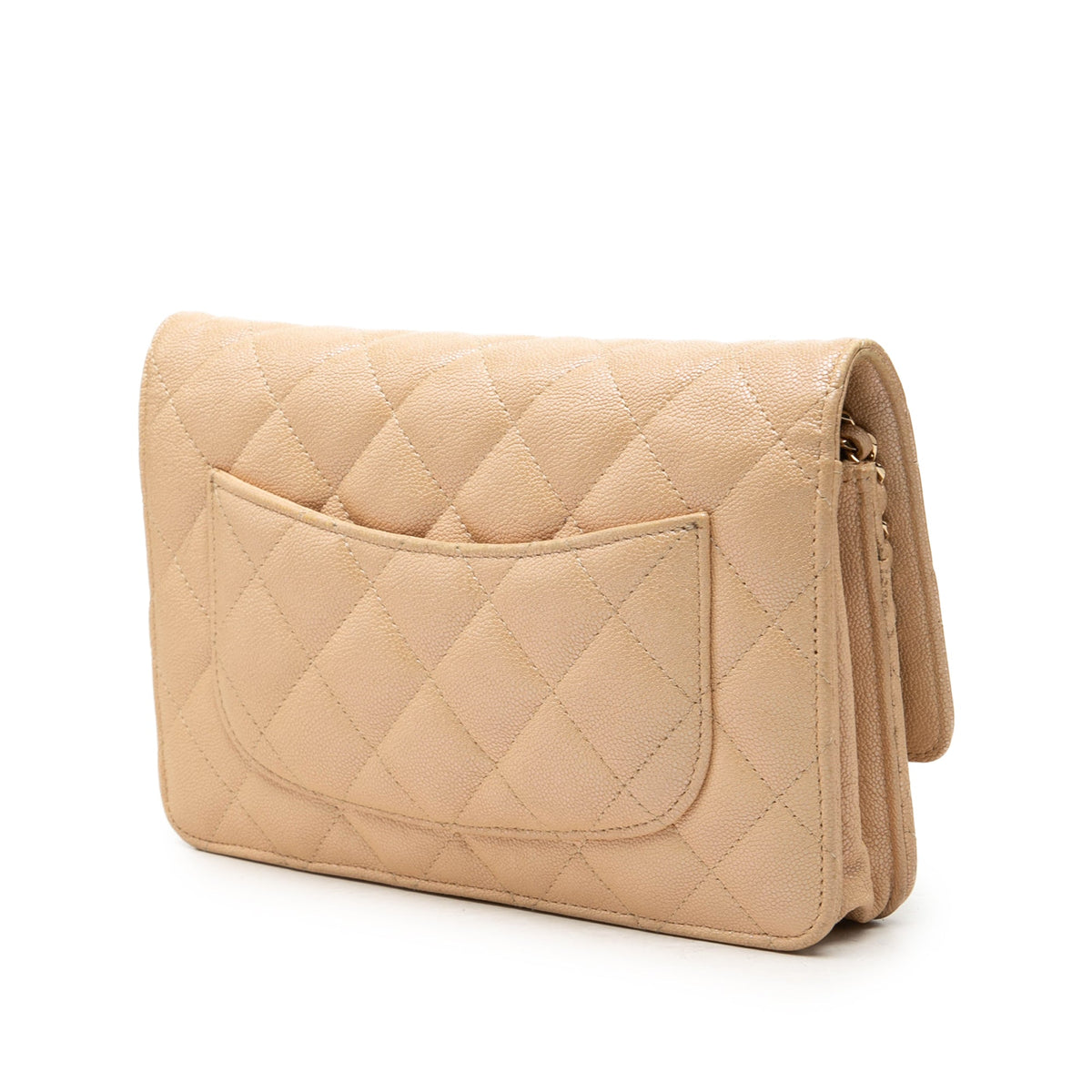 Chanel CC Quilted Caviar Wallet on Chain — Beige