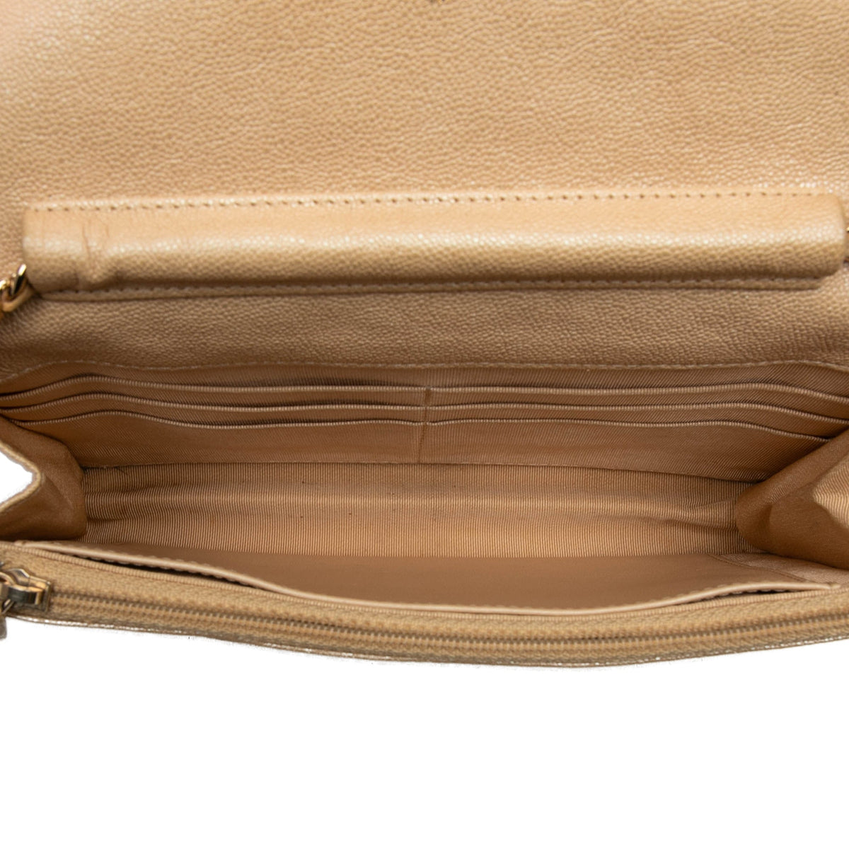 Chanel CC Quilted Caviar Wallet on Chain — Beige