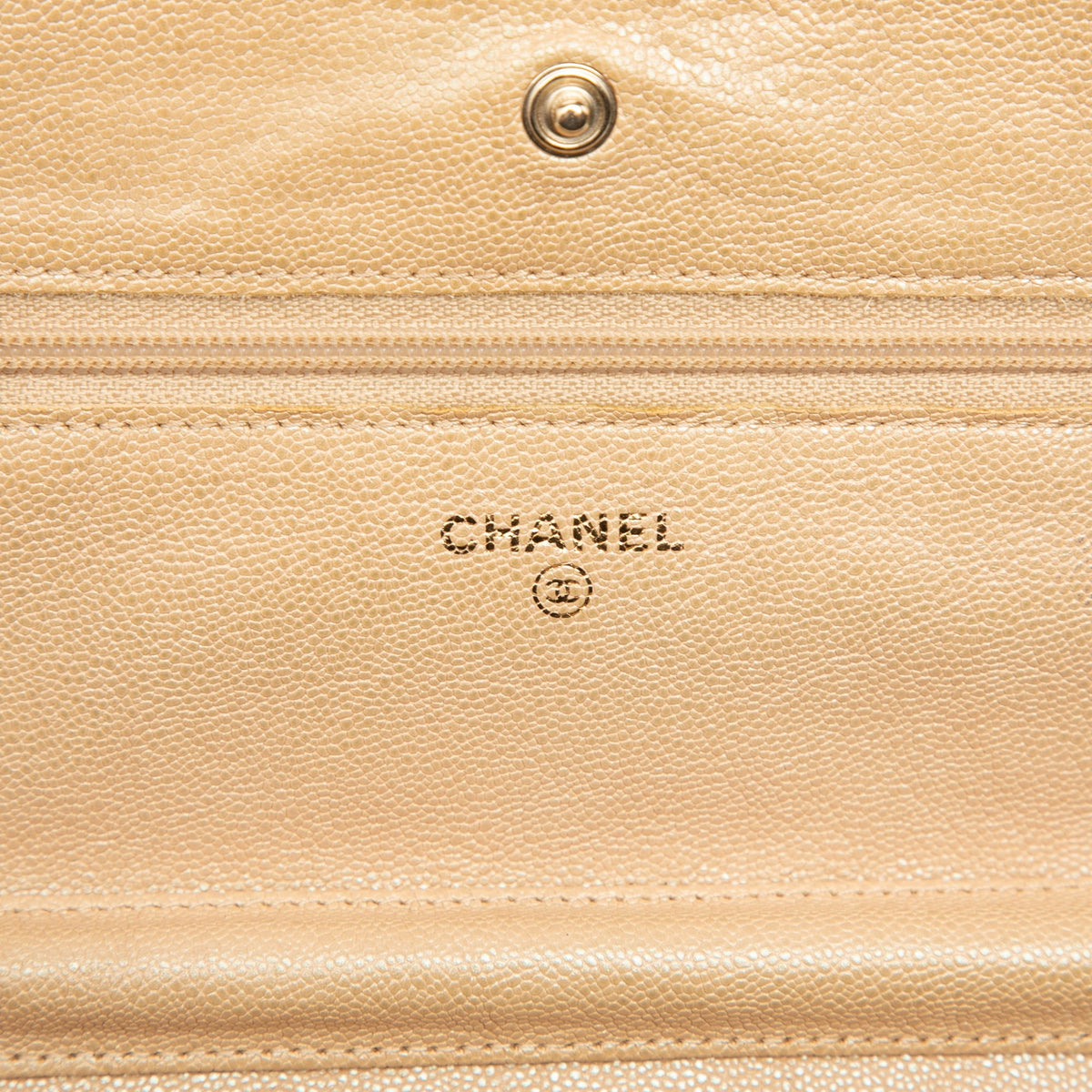 Chanel CC Quilted Caviar Wallet on Chain — Beige