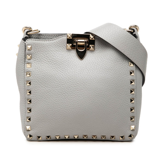 Valentino Mini Pebbled Calfskin Rockstud Flip Lock Messenger Bag