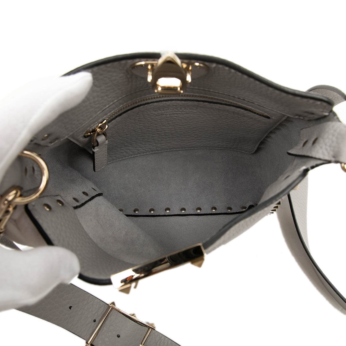 Valentino Mini Pebbled Calfskin Rockstud Flip Lock Messenger Bag