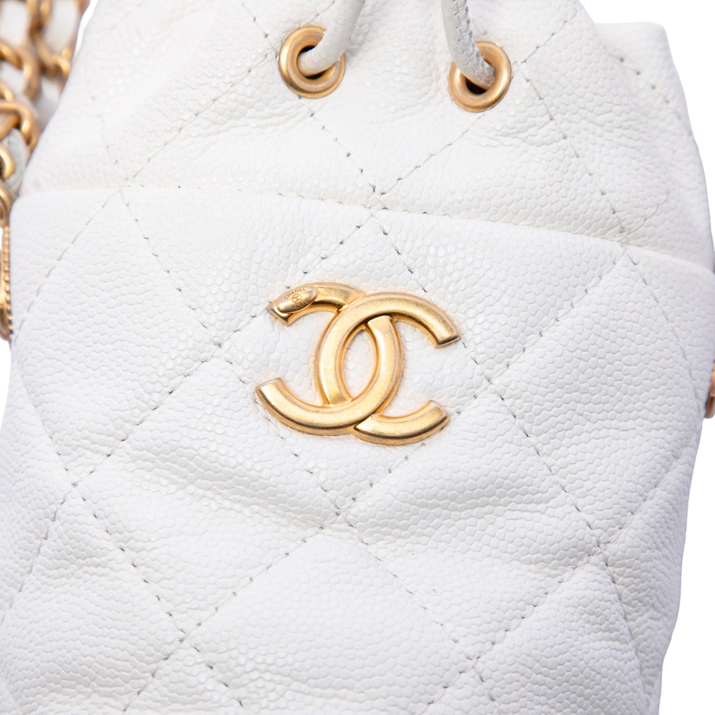 Chanel Mini Quilted Caviar Twist Your Buttons Drawstring Bucket Bag
