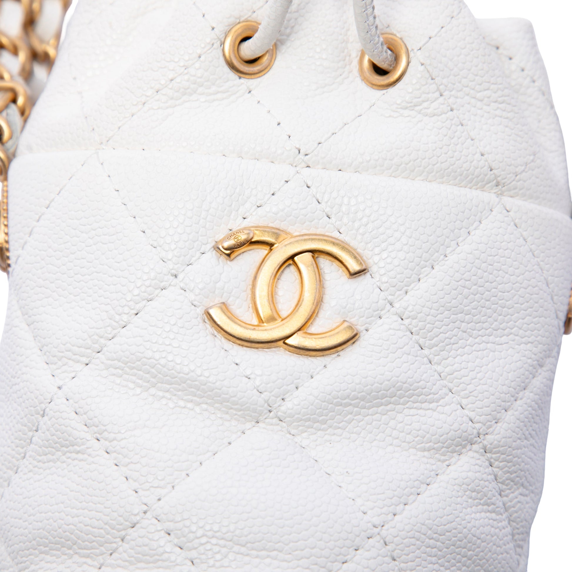 Chanel Mini Quilted Caviar Twist Your Buttons Drawstring Bucket Bag