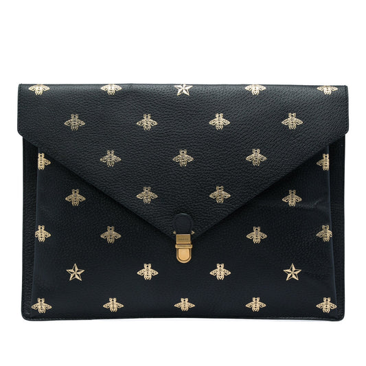 Gucci Calfskin Bee Star Portfolio Clutch