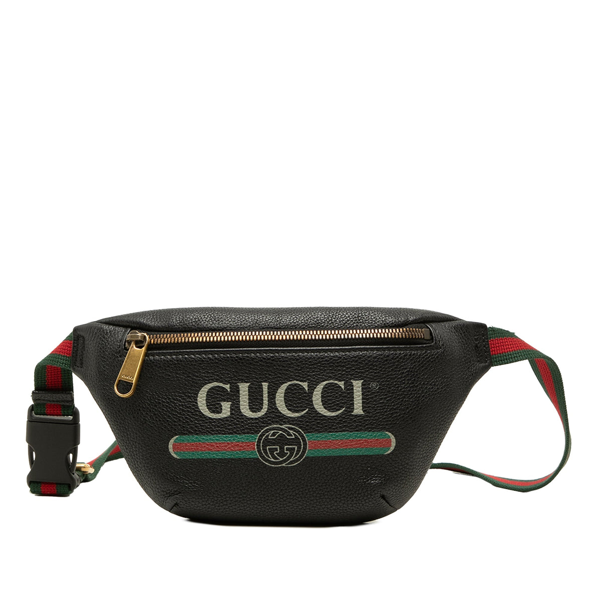 Gucci Small Grained Calfskin Web Logo Belt Bag — Black