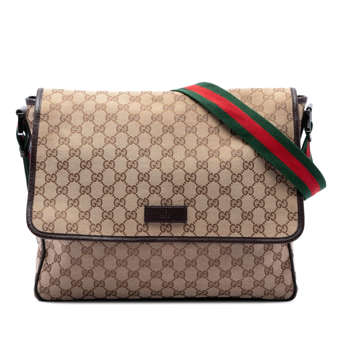 Gucci GG Canvas Web Flap Messenger Bag — Beige