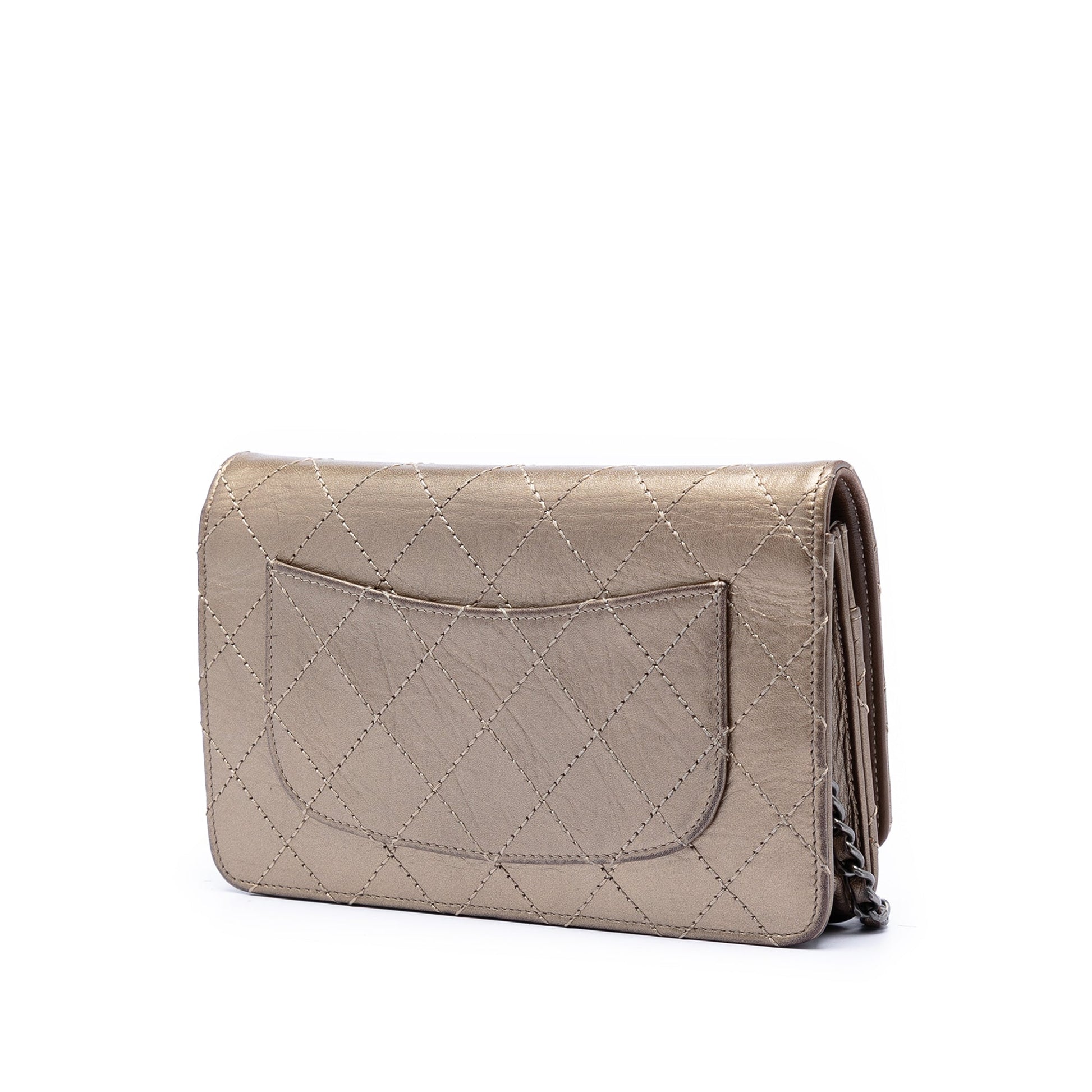 Chanel Quilted Metallic Aged Calfskin Reissue 2.55 Wallet on Chain