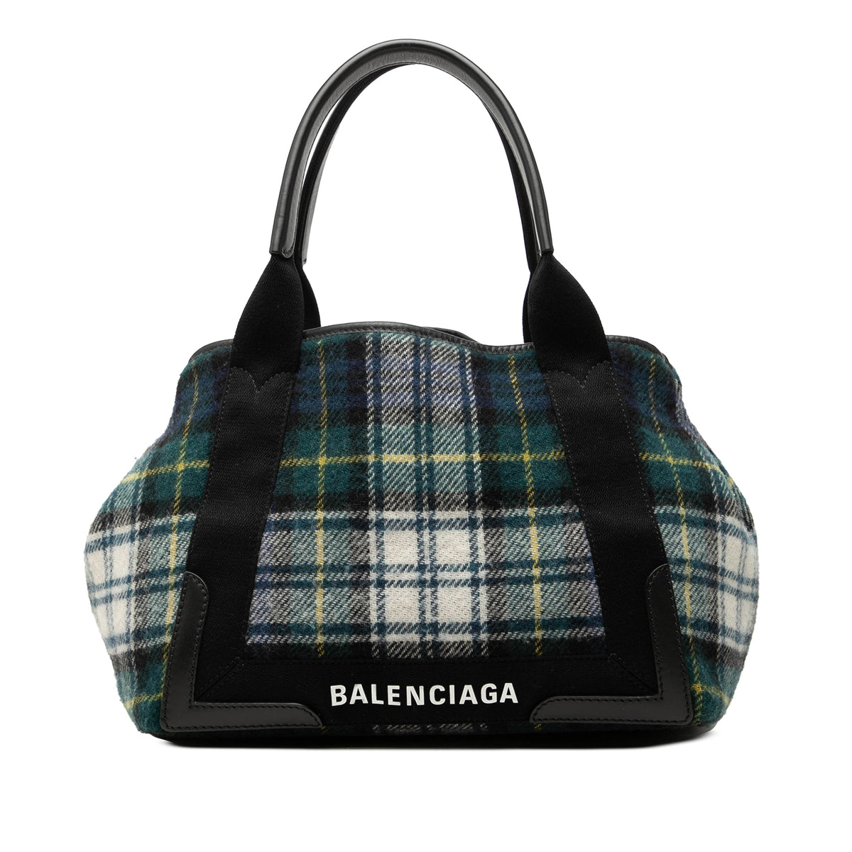 Balenciaga Plaid Wool Navy Cabas S