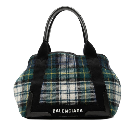 Balenciaga Plaid Wool Navy Cabas S