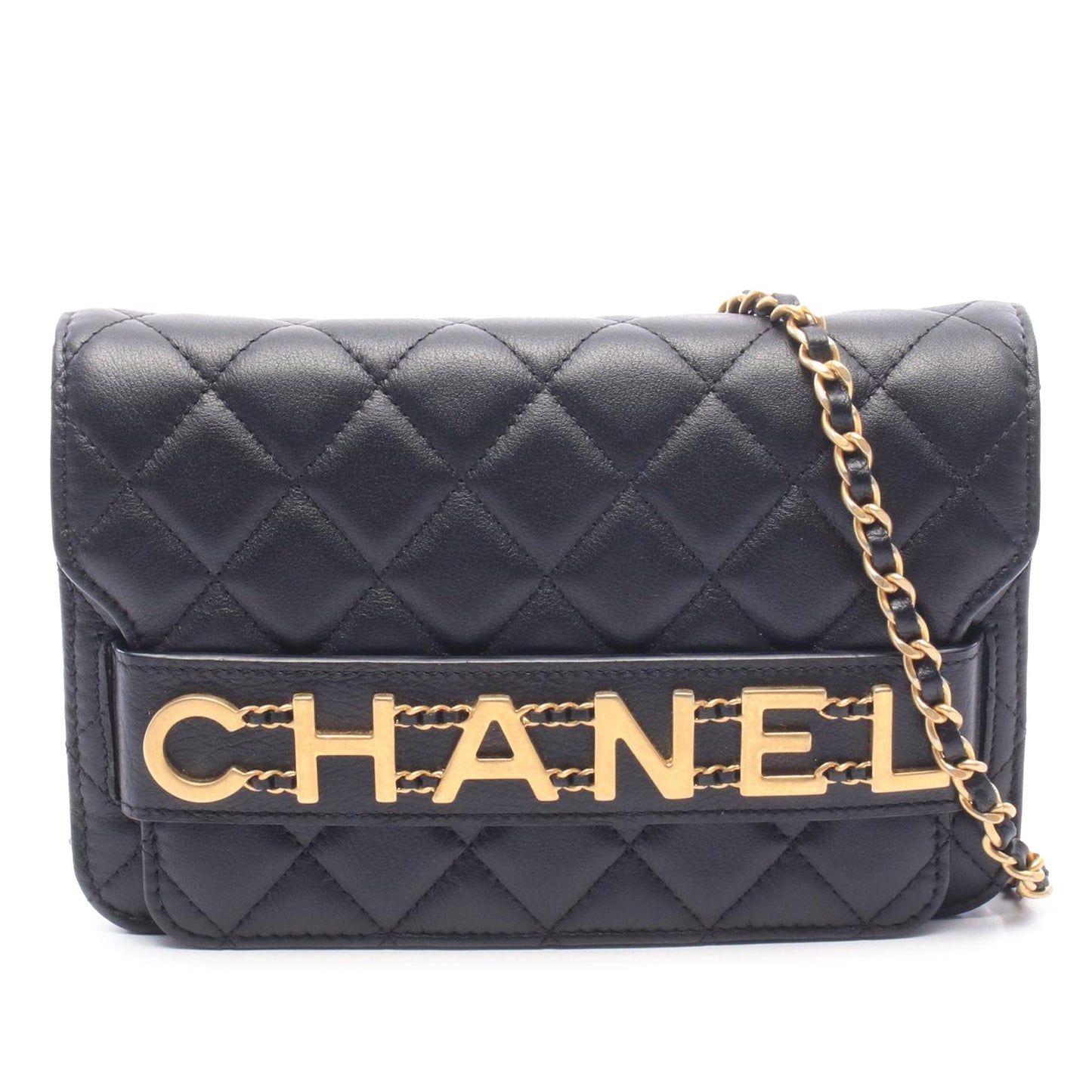 Chanel Medium Quilted Lambskin Logo Enchained Flap