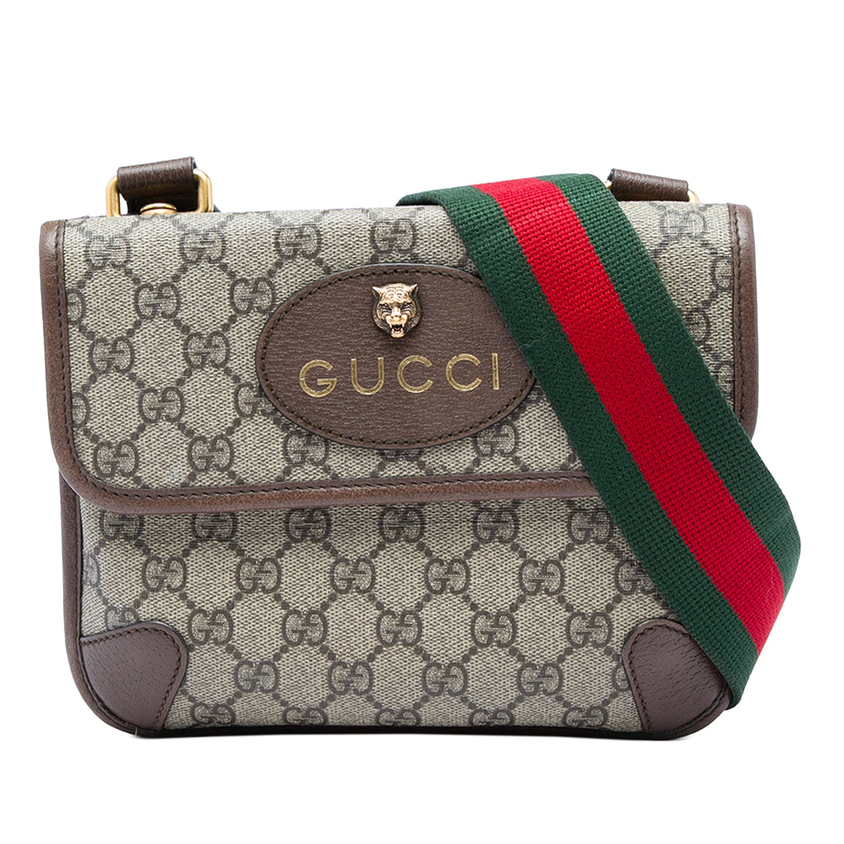 Gucci Small GG Supreme Web Neo Vintage Double Flap Messenger Bag — Beige