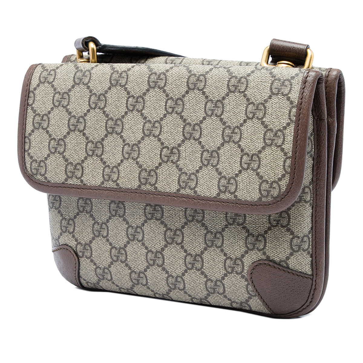 Gucci Small GG Supreme Web Neo Vintage Double Flap Messenger Bag — Beige
