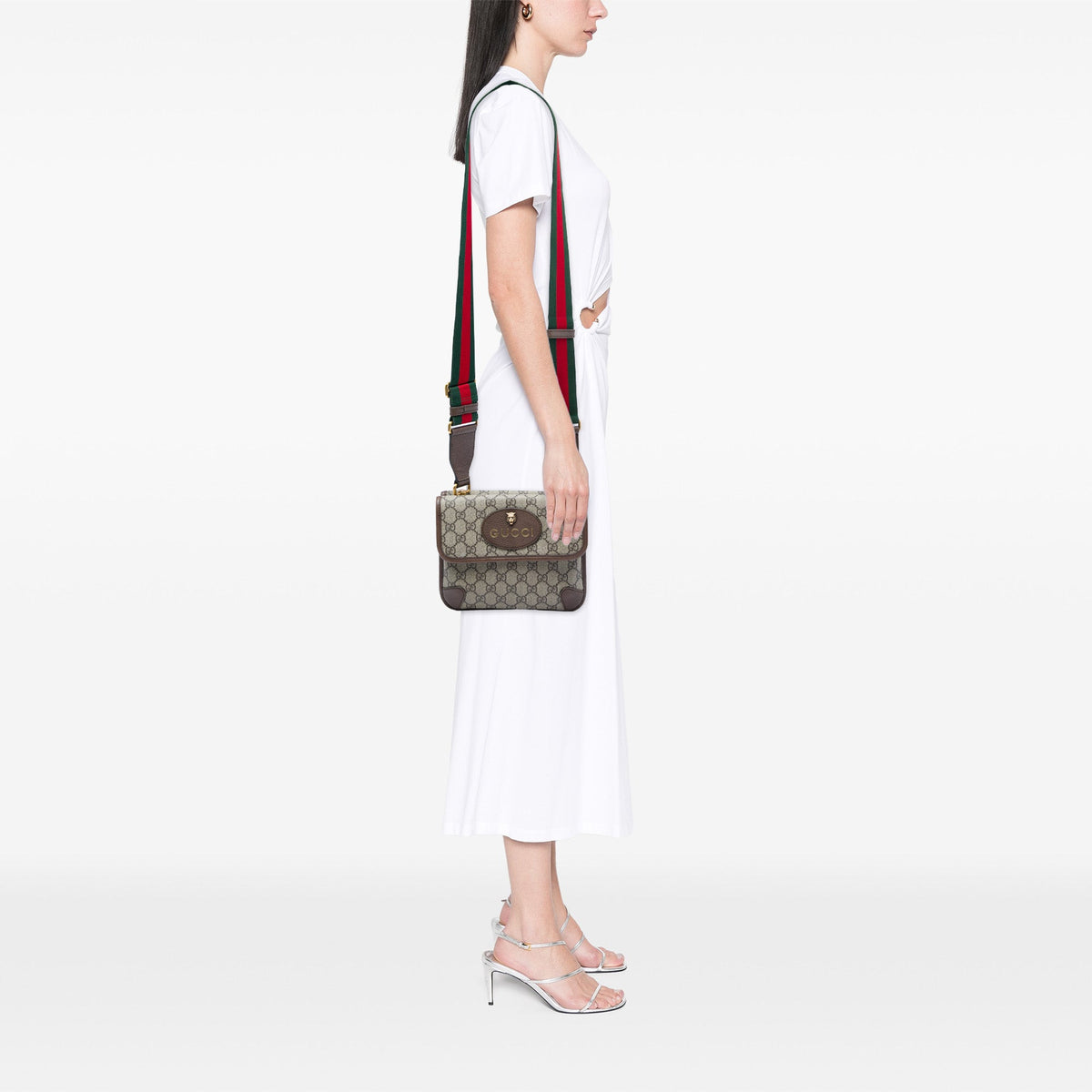 Gucci Small GG Supreme Web Neo Vintage Double Flap Messenger Bag — Beige