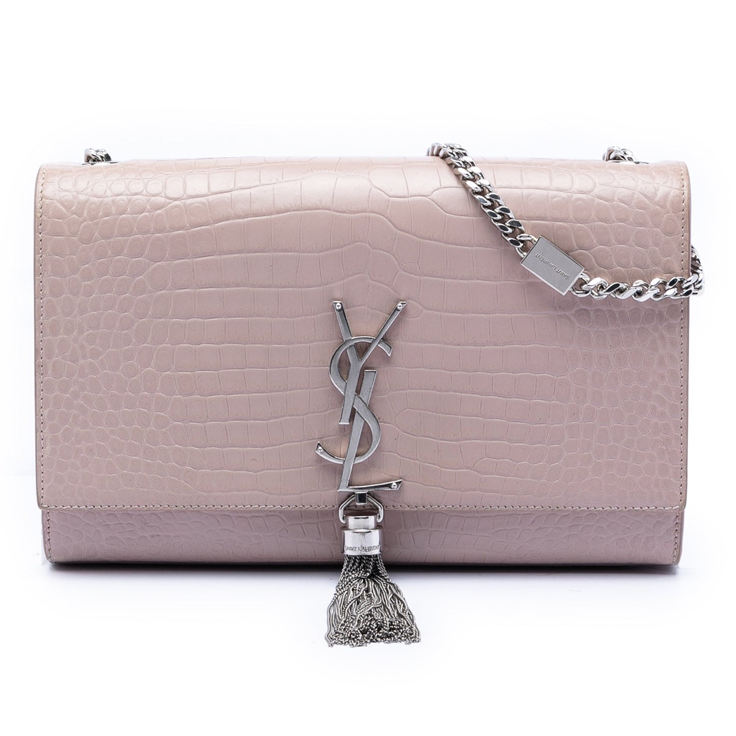 Saint Laurent Medium Croc Embossed Leather Kate Tassel Crossbody