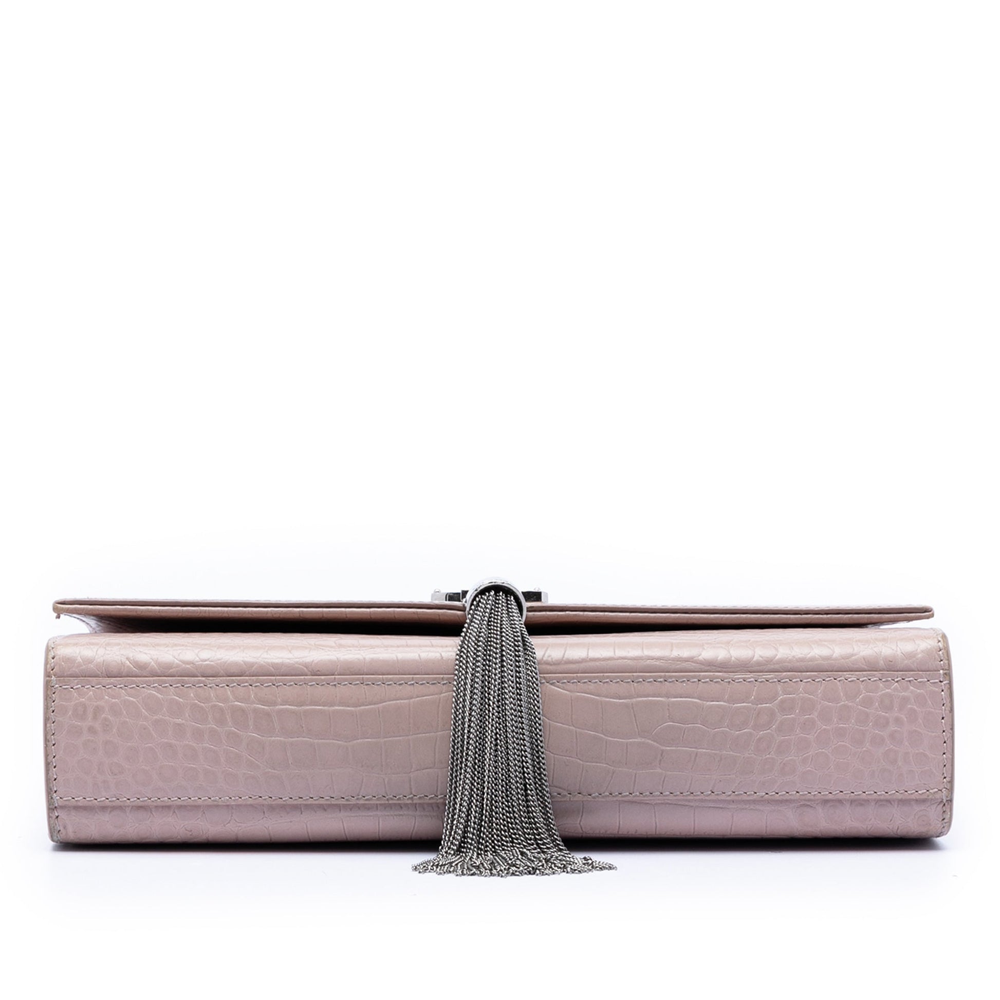 Saint Laurent Medium Croc Embossed Leather Kate Tassel Crossbody