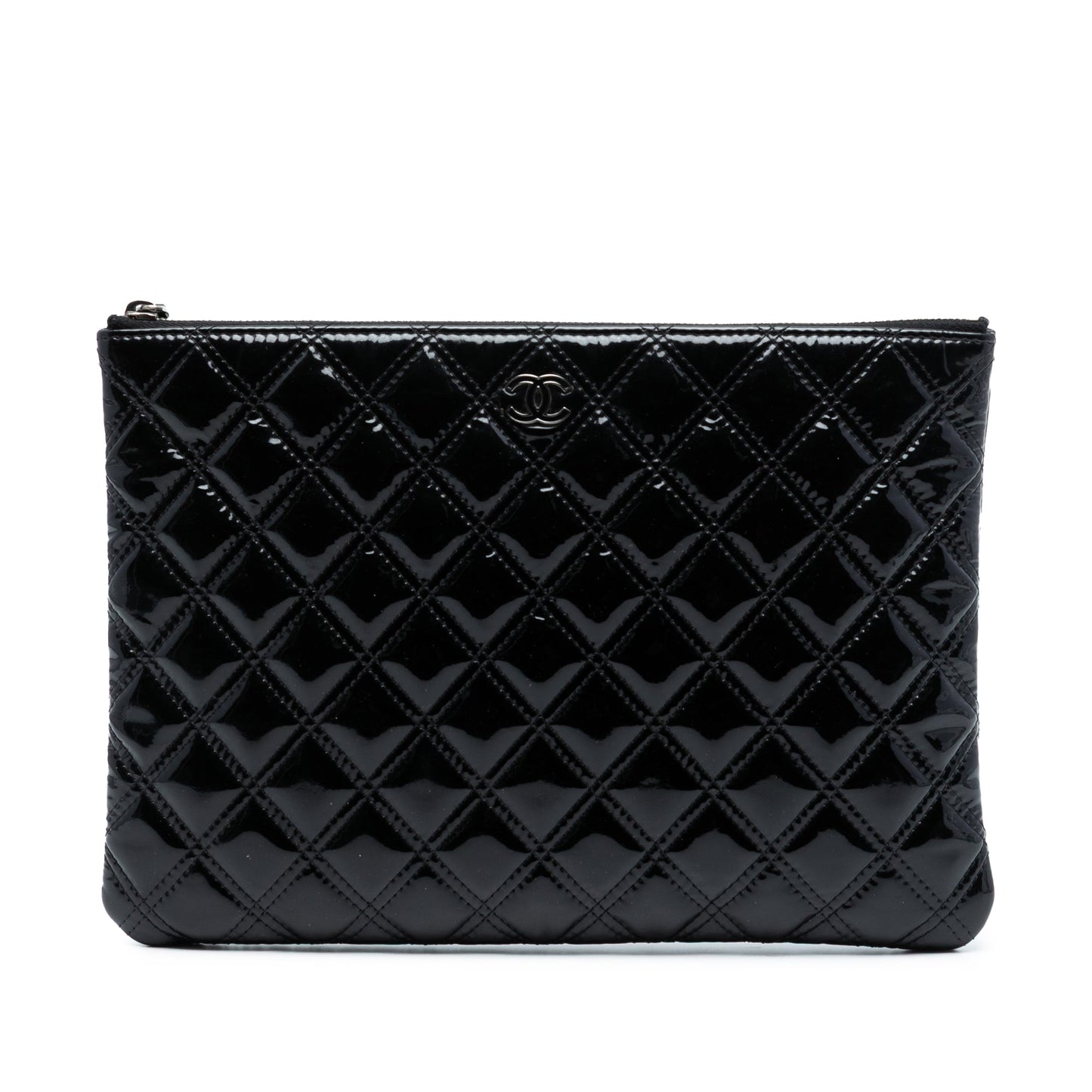 Chanel Medium Quilted Patent Double Stitch O Case Clutch