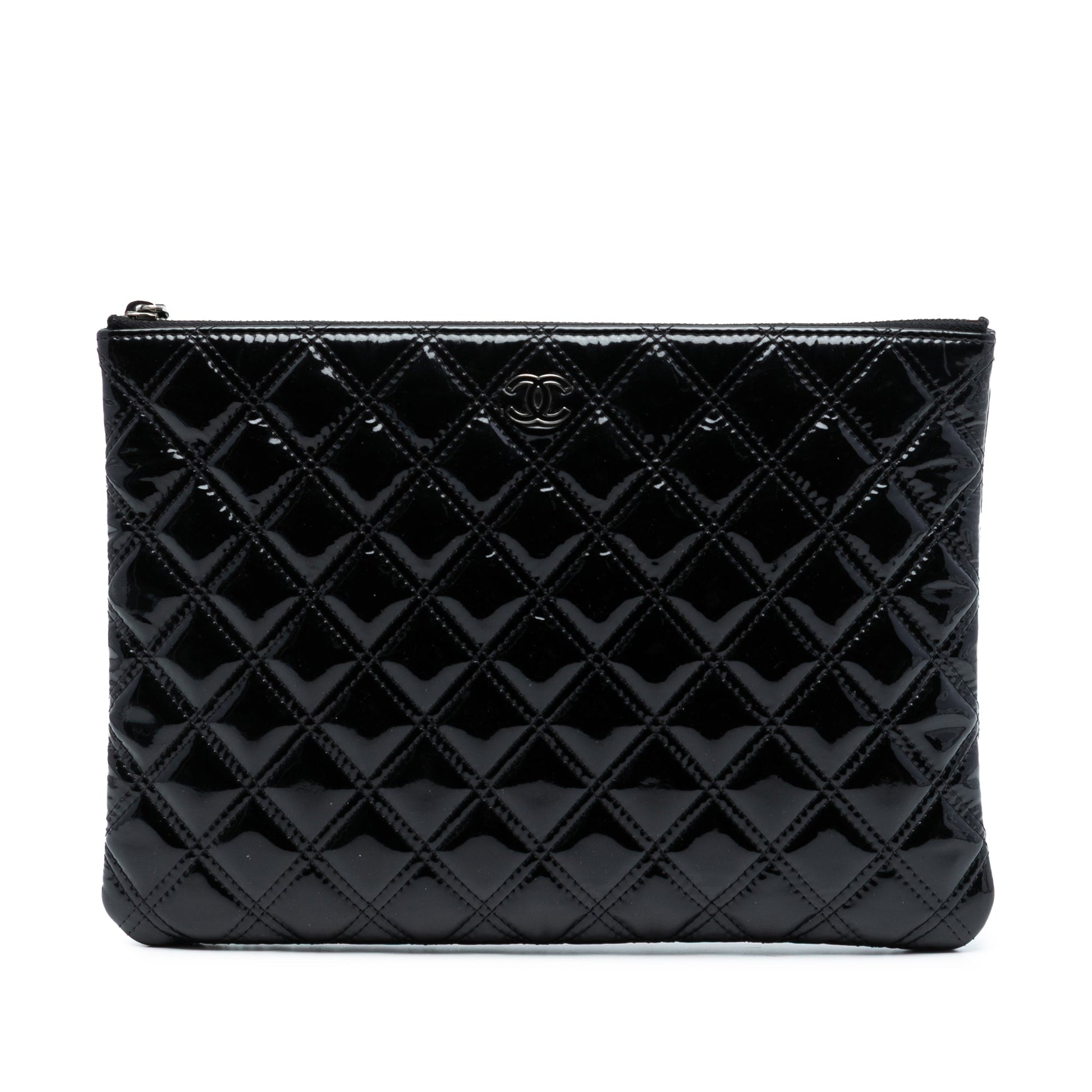Chanel Medium Quilted Patent Double Stitch O Case Clutch