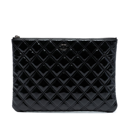 Chanel Medium Quilted Patent Double Stitch O Case Clutch
