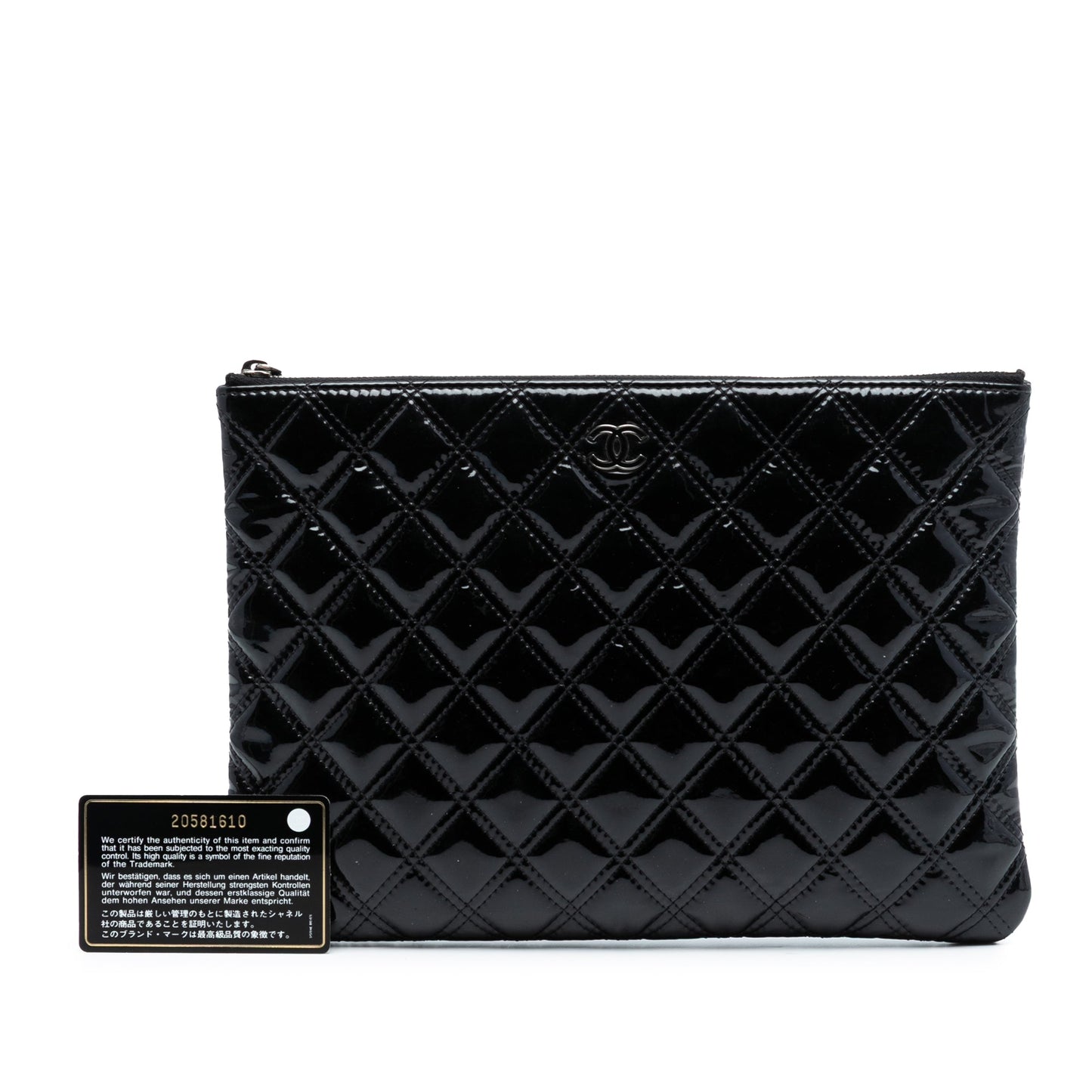 Chanel Medium Quilted Patent Double Stitch O Case Clutch