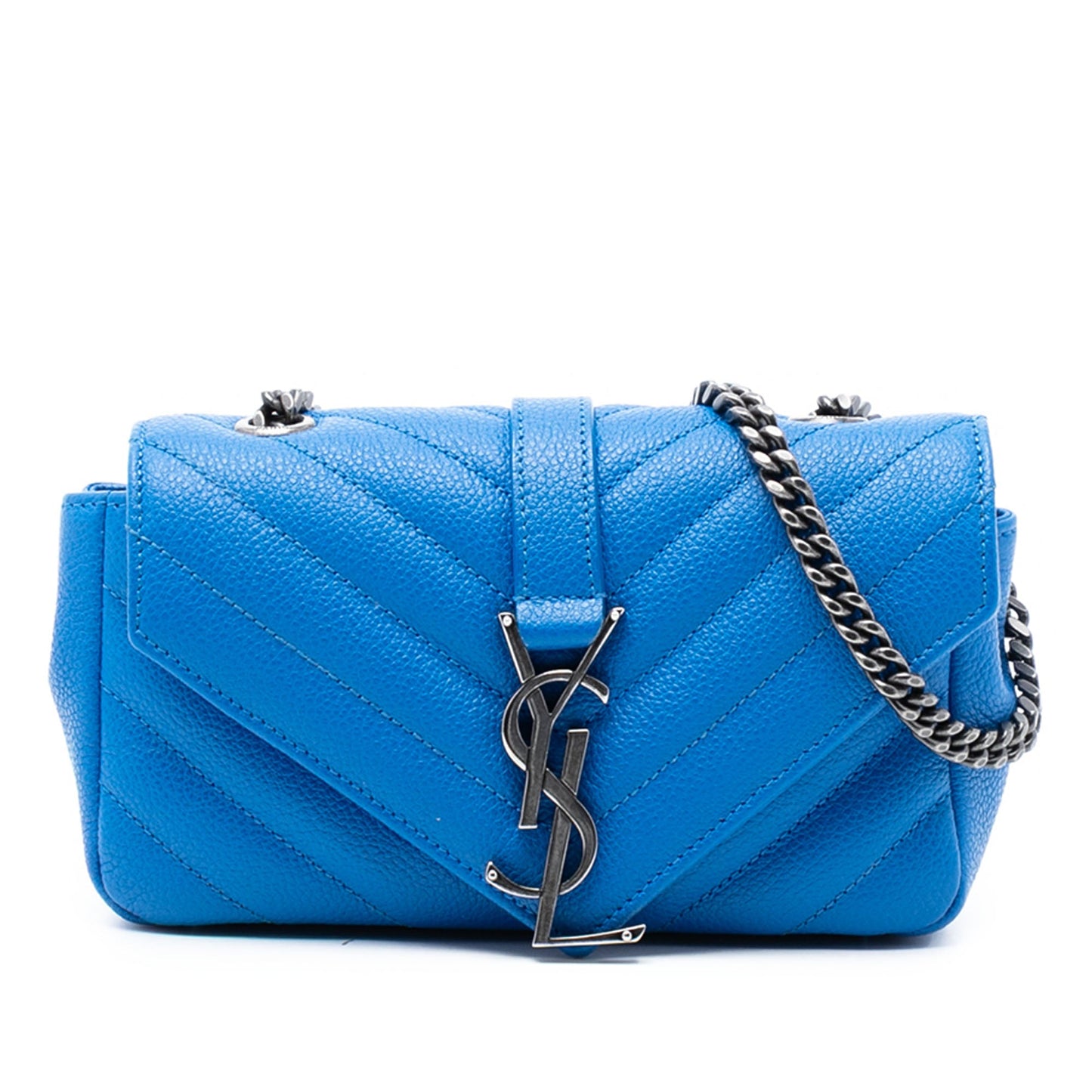 Saint Laurent Baby Grained Calfskin Chevron Classic Monogram Chain Bag