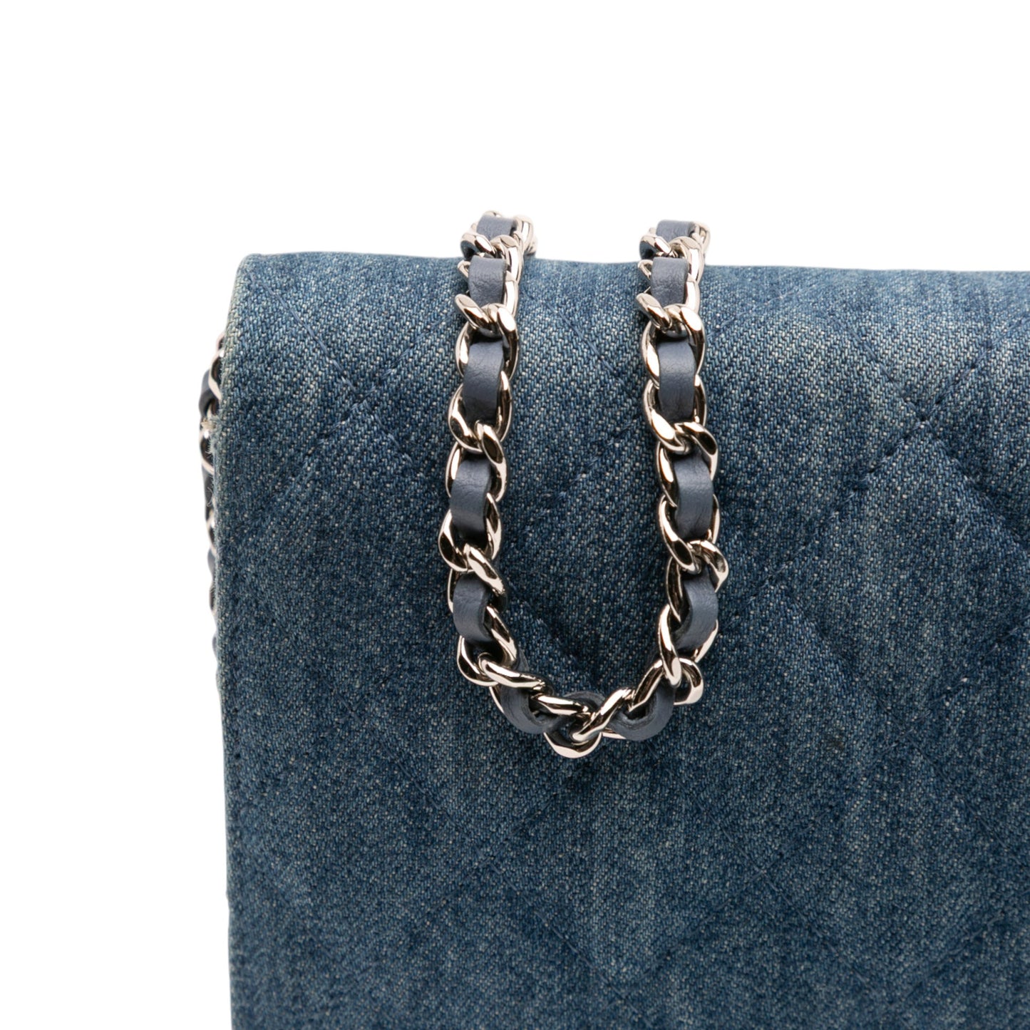 Chanel Quilted Denim Camellia Charms Wallet On Chain