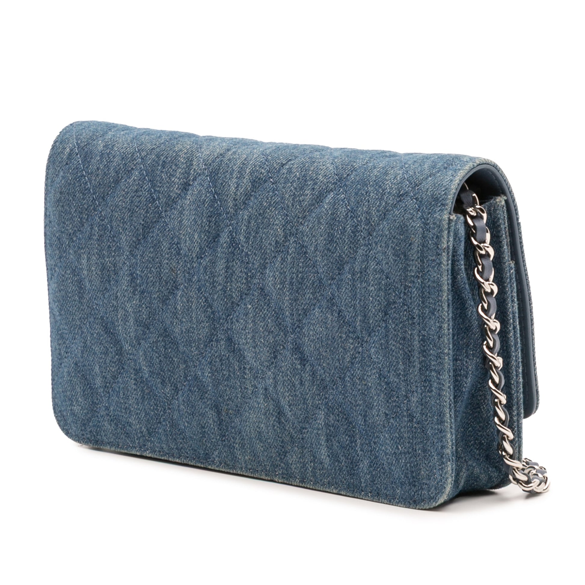 Chanel Quilted Denim Camellia Charms Wallet On Chain