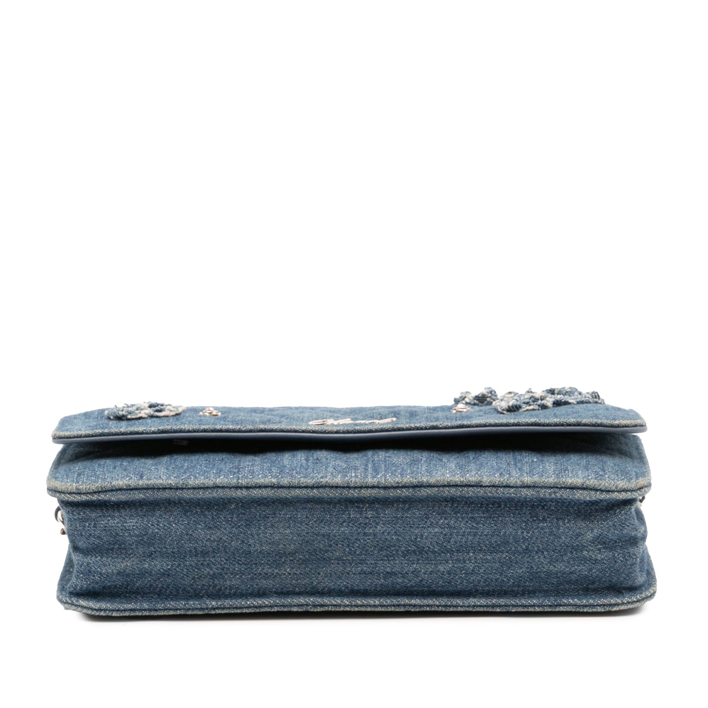 Chanel Quilted Denim Camellia Charms Wallet On Chain