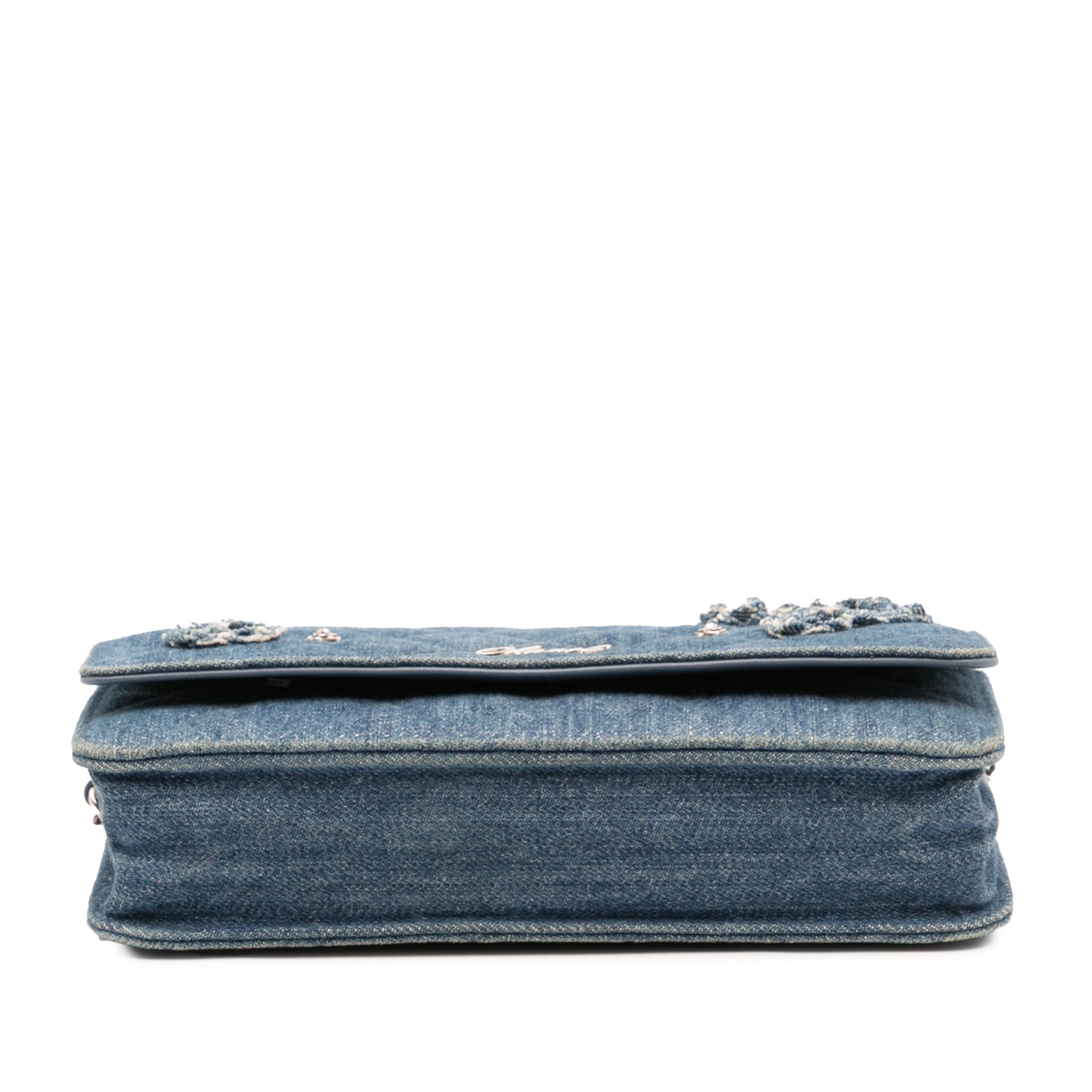 Chanel Quilted Denim Camellia Charms Wallet On Chain